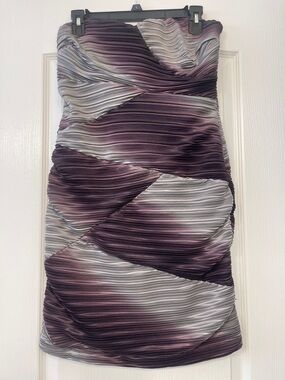 Pleated Bodycon Dress in Plum/ Silver L Multicolor Ruched Strapless Mini Party